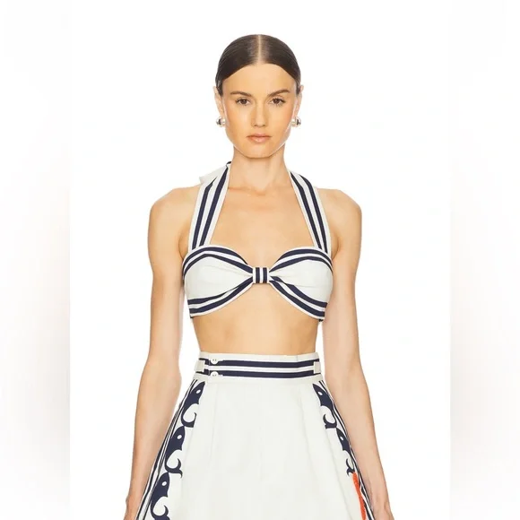 NWT Alemais Marine Striped Organic Cotton Halterneck Bralette Top - Picture 2 of 7